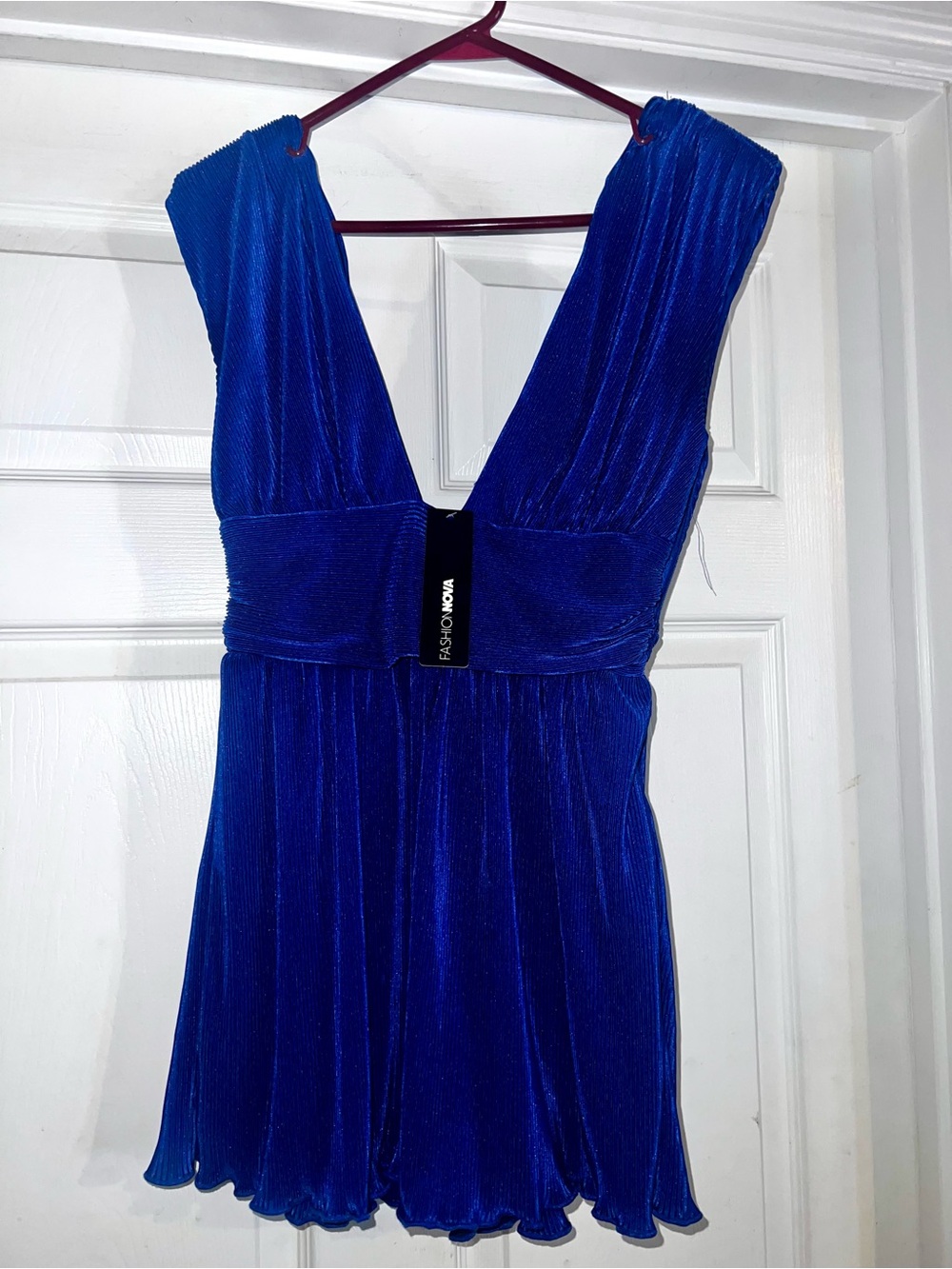 NWTs Fashion Nova Cobalt Blue Plunging Velvet Mini Romper